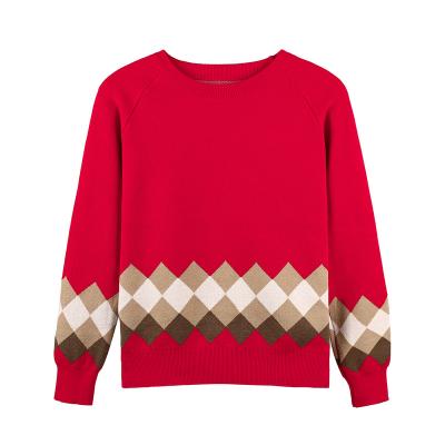 China Wholesale Men's Anti-Wrinkle Crewneck Sweaters Red Argyle Pattern Lightweight Cable Knitted Sweater Casual Stylish Casual Thin Long Sleeve Pullover for sale