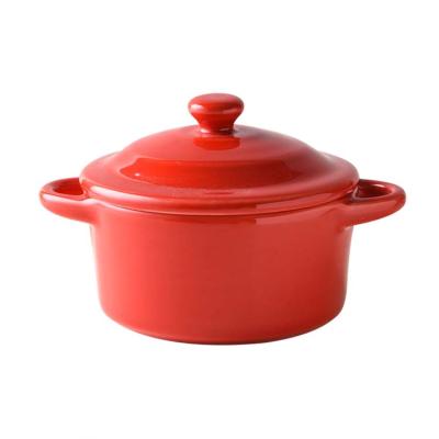 China Viable Factory Wholesale Colorful Glazed Baking Ceramic Baking Dish Casserole Oven Dish With Double Handle With Lid Dinner Soup Bowl for sale