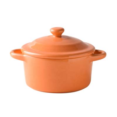 China 2021 Viable Color Ceramic Soup Bowl Orange Color Glazed Supporting Bowl With Double Ear Stronger Handle Colorful Bowls for sale