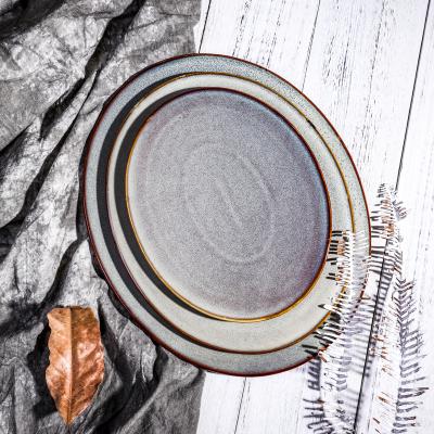 China Sustainable Reaction Color Glazed Gradient Color Stoneware Oval Flat Sushi Plates Europe Popular Usage for sale