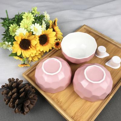 China Modern Popular 4.5 Inch Diamond Cut Surface Pink Color Viable Cute Durable Porcelain Bowls For Restaurant Home Hotel Use for sale