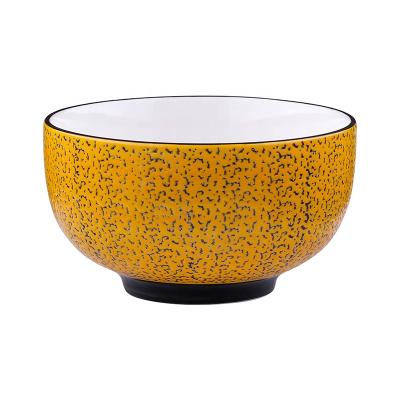 China 4.5 Inch Popular New Classic Design Hand Painting Craft Durable Ceramic Bowl Yellow Color Durable Used Bowl for sale