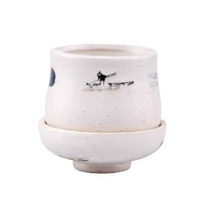 China Viable Wholesale Cheap Japanese Hot Stoneware Restaurant Diet Use Factory Price Soup Tureen Ceramic Egg Pot With Lid for sale