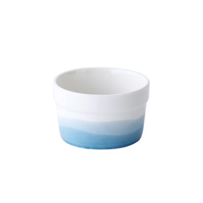 China Sustainable Ceramic Breakfast Dinnerware Set Pudding 3.5 Inch Bowl Dessert Bowl Glossy Sky Blue Color Gloss. in diameter 9 cm for the restaurant for sale