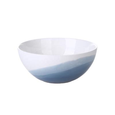 China Sustainable Food Serving Bowl Restaurant Use Ceramic Blue Color Glossy Glaze Salad Soup 8.5 Inch Rolls Various Size AB Grade OEM Customized for sale