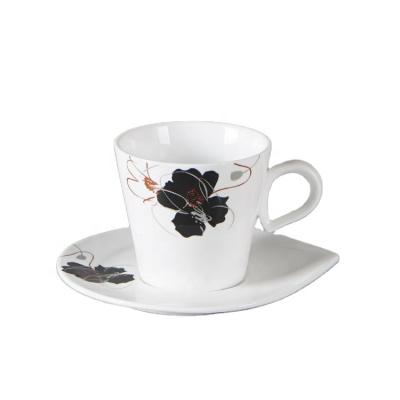 China Viable Ceramic Coffee Tea Cups Saucers Sets 200ml Ceramic White And Color Flowers Printing Decoration Hotel Restaurant OEM Customized for sale