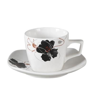 China Sustainable Hot Selling Classic Capacity 150ml Ceramic Printing Cup And Saucer For Tea Or Coffee Round And Square Shape OEM Customize Welcomed for sale