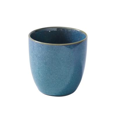 China Handleless Glaze Reactive Blue Color Ceramic Tea Cup Minimalist Creative Subtle Effects With Simplicity Design for sale