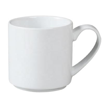 China Sustainable Ceramic White Cup Coffee Tea Mug With Strong Handle Factory Price Sale Directly for sale