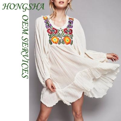 China Cotton Breathable Daily Wear Late Summer Mini Dress With Embroidery Designs Sale HSD7483 for sale