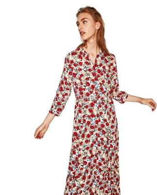 China Hot Selling High Quality Anti-static Clohing Flower Girl Dress Sleeve Design Flower Print Women Long Dress for sale