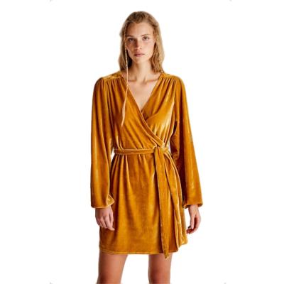 China Newest Fashion Brand Women Velvet Elegant Office Style Mini Dress Anti-static Fashionable Kimono Cute Girl Sexy Long Sleeve Dress for sale