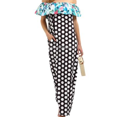 China Multicolor Anti-wrinkle Summer Vavation Feeling Off The Shoulder Dress Women Polka Dot Ruffle Maxi Dress for sale