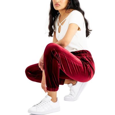 China Anti-Static Custom Logo Women Bottom Soft Plush Velvet Finish Luxe the silhouette effortlessly with these little pull-on jogger pants for sale