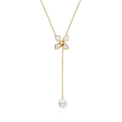 China FASHIONABLE Szesangsang Gold Plated Copper Clover Leaf Shell Necklace European And High Sense Of Fashion n Ins Style Small Minority Design for sale