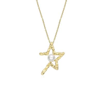 China FASHIONABLE Gold Plated Brass Design Pearl Star Pentagon Szesangsang Szesangsang Feeling Fashion Necklace Europe and USA CSI Fashion NEC for sale