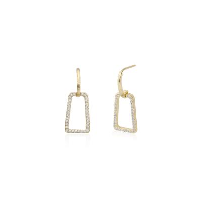 China Szesangsang FASHIONABLE Zircon gold plated rectangular earrings designed high-end feel Europe and the United States sets INS style fashion for sale