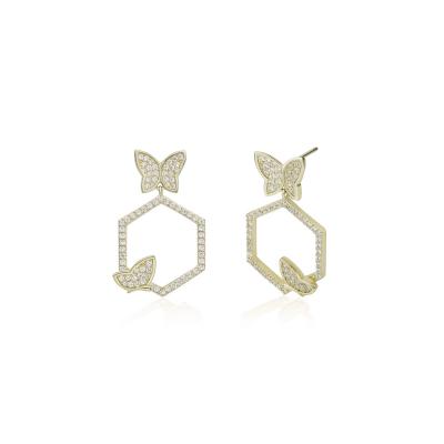 China FASHIONABLE Szesangsang copper plated 14K gold diamond butterfly earrings design classic high sense fashion simple earrings for sale