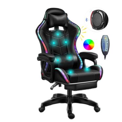 China Silla Light Gamer RGB Light Full Lumbar Support Massager PU Cooling Luxury PU Gaming Chair With Lights And Speakers for sale