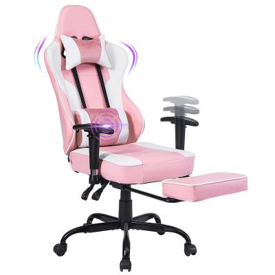 China Large Cooling Custom Leather PU Metal Frame Pink Gaming Chair Kursi High Back Ergonomic Gaming With Leg Rest for sale