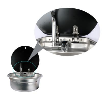 China HWHongRV round camper rvs kitchen kit Stainless Steel Sink campervan tempered glass lid sink, with foldable rotating faucet for sale