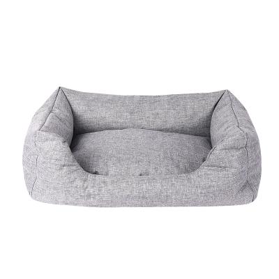 China Manufacturer Wholesale Custom Checkered Rectangle Breathable Canvas Pet Beds Soft Cheap Plush Dog Bed Large for sale