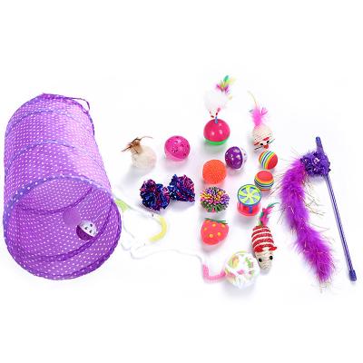 China Viable Wholesale Purple Sisal 17Pcs Cat Set Toys Interactive Cat Tunnel Mouse Pack Cat Toys for sale