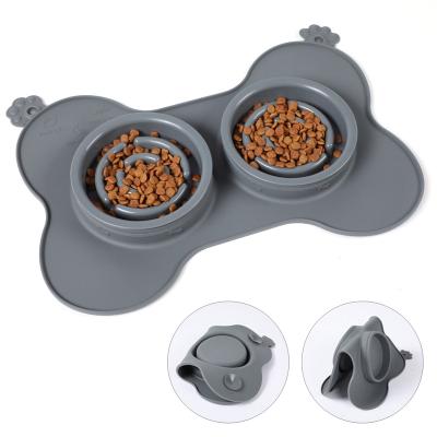 China Automatic Pet Food Bowl Double Covered Silicone Pet Slow Food Dog Anti-Clogging Raised Bowl Hot Sale for sale