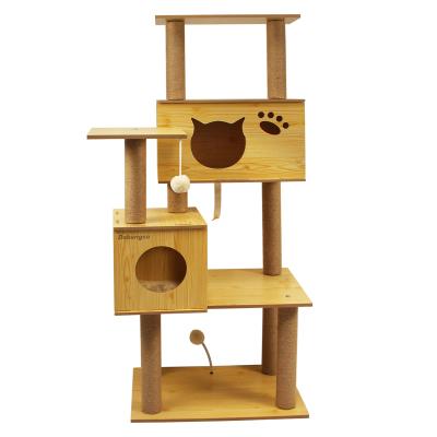 China Bebangso Viable Logo Luxury Wood Style Multi-Layer Custom Made Cat House Cat Scratching Tree Cat Tree Condo for sale