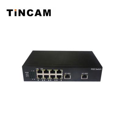 China POE 8 port 1000 power supply poe switch low iron shell 8*10/100M+2*RJ45 reverse uplink ports poe switch for sale