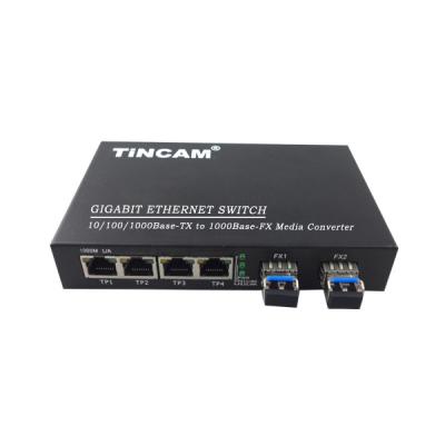 China Wholesale FTTH FTTB FTTX Network Switch 10/100/1000M 2 SFP+ 4 Ports RJ45 Fiber Optic Media Converter for sale