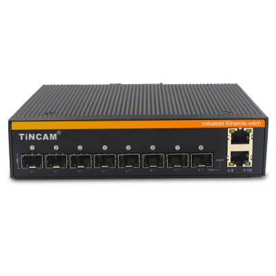 China IP40 Protection Grade OEM POE Switch 10/100/1000M Industrial 8* Fiber Port+2* RJ45 Managed Ports Switch Without POE for sale