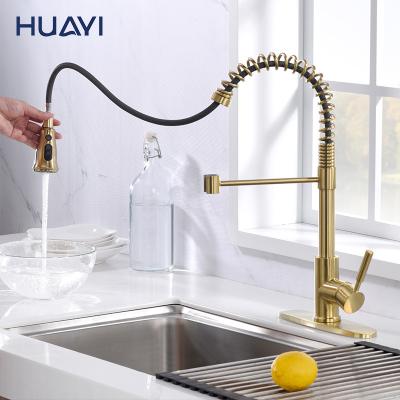 China Pull Out Spray Huayi cUPC Pull Down Gold Kitchen Faucet Sink Mixer Pull Out Spray Gold Kitchen Faucet for sale