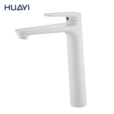 China Huayi Hotel Bathroom Basin Faucets Water Basin Faucets Large White Tall Mixer Tap Brass Metered Brass Basin Faucet for sale