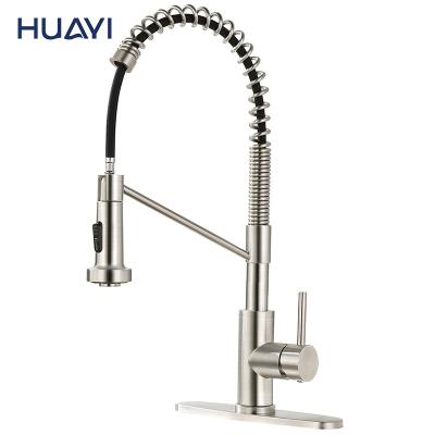 China Pull Down Spray Huayi Brushed Nickel Single Handle SUS 304 Stainless Steel Pull Down Sink Faucet Kitchen Mixer Tap for sale