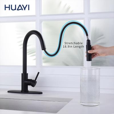 China Pull Down Spray Huayi 304 Stainless Steel Hot And Cold Pull Down Kitchen Faucet Black Kitchen Sink Faucets for sale