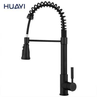 China Pull Out Spray Huayi Hot Cold Water Pull Down Sprayer Sink Mixer Tap Matte Black Kitchen Faucet for sale