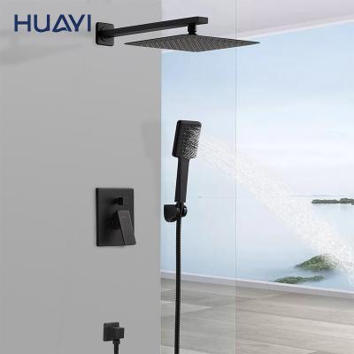 China Without Hidden Mixers Brass Matte Black Shower Sliding Bar Huayi Bath Shower Faucets Sets for sale