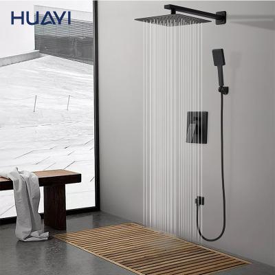 China Without Sliding Bar Huayi Modern Rainfall Shower System Set Black Bathroom Concealed Shower Mixer for sale