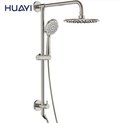 China With Sliding Bar Huayi Brushed Nickel Bath Room Rain Shower Faucet Set Wall Mounted Shower Mixer for sale