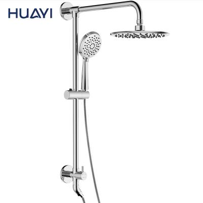 China With Sliding Bar Huayi Chrome Exposed Faucet Bathroom Shower Set Wall Mounted Shower Mixer for sale