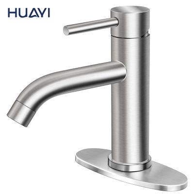 China Huayi Faucets SUS 304 Stainless Steel Nickel Faucet Metered Brushed Bathroom Taps Basin Mixer Tap for sale