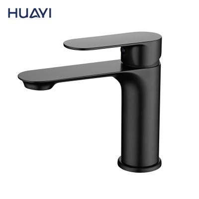 China Metered Faucets Huayi Torneira Banheiro Brass Bathroom Taps Black Basin Faucets Basin Mixer Tap for sale