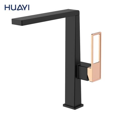 China Huayi Faucets Basin Faucets Bathroom Faucet Black Gold Brass Metered Tall Basin Mixer Tap for sale