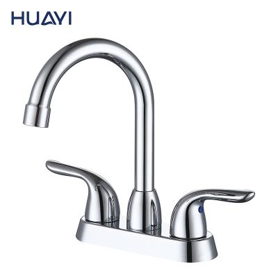 China Huayi Chrome 4 Inch Double Handle Bathroom Sink Faucet Centerset Basin Mixer Taps Metered Faucets for sale