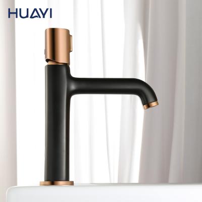 China Factory Direct Luxury Single Hole Bathroom Faucet Basin Mixer Brass Metered Black Faucet From Huayi Faucets for sale