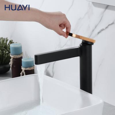 China Basin Faucets Huayi Torneira De Banheiro High Metered Large Basin Faucet Black Bathroom Water Mixer Basin Faucet for sale