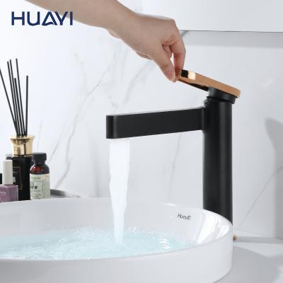 China Huayi Single Hole Basin Faucets Large Metered Black Brass Single Basin Faucets Mixer Taps For Bathroom Sinks for sale