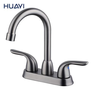 China Huayi Faucets Gunmetal Double Handle Basin Mixer Basin Faucet Metered Faucets For Bathroom Sinks for sale