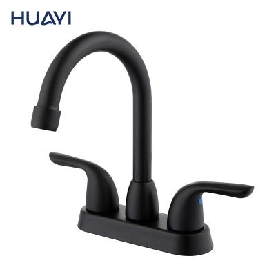 China Huayi Faucets Dual Handle 4 Inch Three Holes Basin Mixer Matte Black Faucet Bathroom Tap for sale